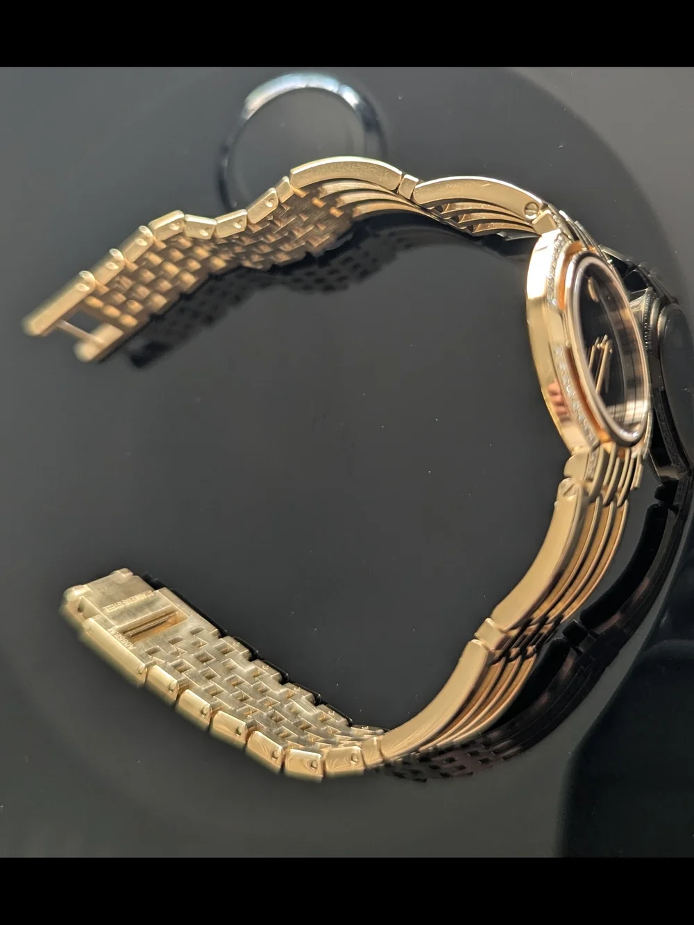 Movado Watch Women’s Gold Black Dial Diamond Bracelet $2795